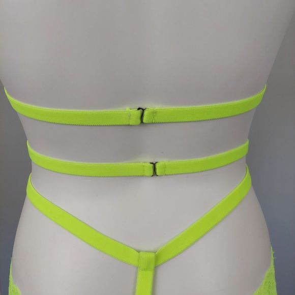 NWOT Exposed By Magic Silk Bands of Lace Neon Lace Bow Teddy, S/M - Picture 3 of 16